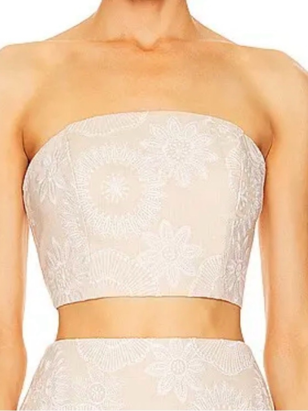 Milly Cream Strapless Embroidered Crop Top